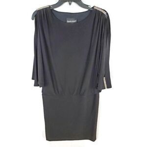𝅺FRANK Lyman black rhinestone shoulder long sleeve formal cocktail dress Sz 2